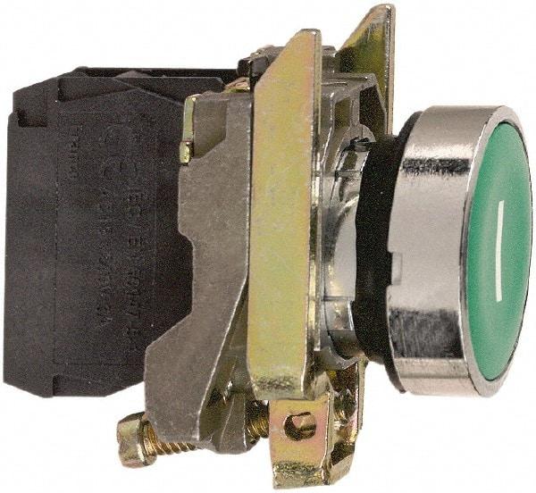 Square D - 0.87 Inch Mount Hole, Flush, Pushbutton Switch Only - Round, Green Pushbutton, Nonilluminated, Momentary (MO), Shock and Vibration Resistant - USA Tool & Supply