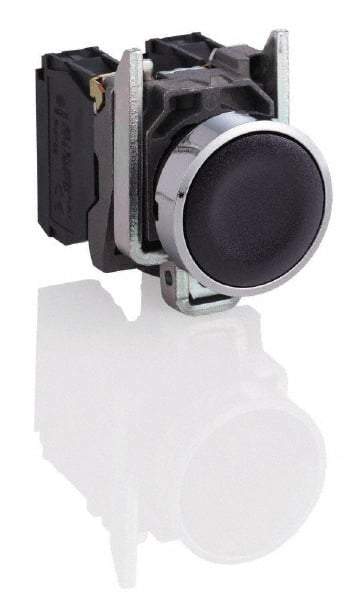 Square D - 0.87 Inch Mount Hole, Flush, Pushbutton Switch Only - Round, Black Pushbutton, Nonilluminated, Momentary (MO), Shock and Vibration Resistant - USA Tool & Supply