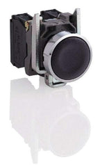 Square D - 0.87 Inch Mount Hole, Flush, Pushbutton Switch Only - Round, Black Pushbutton, Nonilluminated, Momentary (MO), Shock and Vibration Resistant - USA Tool & Supply