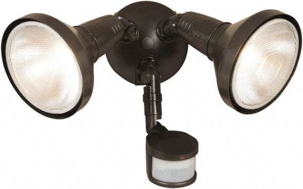 Cooper Lighting - 2 Head, 70 Ft. Detection, 180° Angle, PAR Lamp Motion Sensing Light Fixture - 120 Volt, 300 Watt, Metal Bronze Housing, Wall, Eave Mounted - USA Tool & Supply