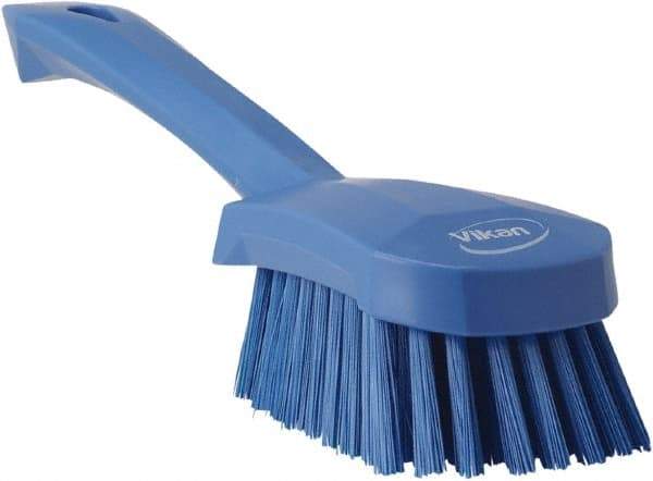 Vikan - 1.3" Bristle Length, Polyester Scrub Brush - 4-1/4" Long x 2-3/4" Wide Head, 10" OAL, Blue, Polypropylene Block - USA Tool & Supply