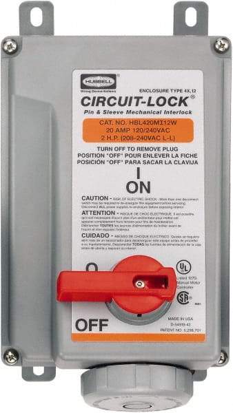 Hubbell Wiring Device-Kellems - 1 Phase, 125/250 VAC, 20 Amp, 2 hp, Interlock Receptacle - 3 Poles, Watertight, IEC 60309, Orange - USA Tool & Supply