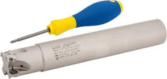 Iscar - 1-1/4" Cut Diam, 0.315" Max Depth of Cut, 1-1/4" Shank Diam, 7.87" OAL, Indexable Square Shoulder Helical End Mill - HM390 TPKT 1003 Inserts, Cylindrical Shank, 90° Lead Angle, Through Coolant, Series HeliIQMill - USA Tool & Supply