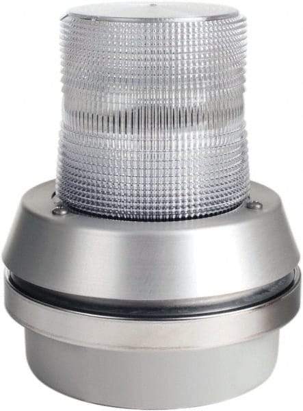 Edwards Signaling - 24 VDC, LED, Clear, Flashing Light - 65 Flashes per min, 1/2 Inch Pipe, 6 Inch Diameter, 7-3/8 Inch High, Box Mount, Pane, Pipe, Surface and Wall Mount - USA Tool & Supply