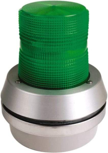 Edwards Signaling - 24 VDC, LED, Green, Flashing Light - 65 Flashes per min, 1/2 Inch Pipe, 6 Inch Diameter, 7-3/8 Inch High, Box Mount, Pane, Pipe, Surface and Wall Mount - USA Tool & Supply