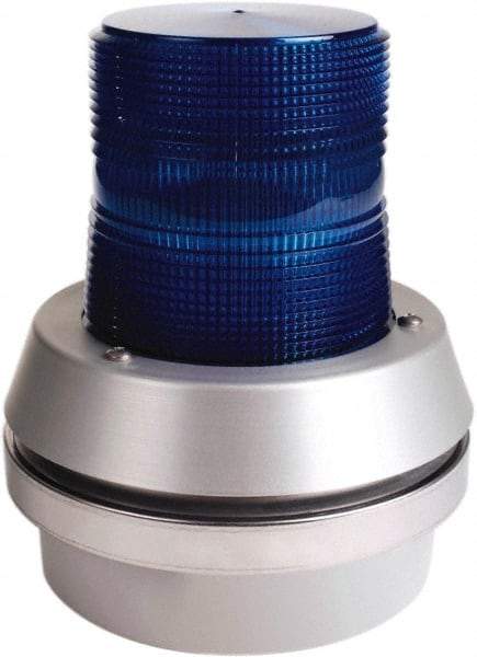 Edwards Signaling - 24 VDC, LED, Blue, Flashing Light - 65 Flashes per min, 1/2 Inch Pipe, 6 Inch Diameter, 7-3/8 Inch High, Box Mount, Pane, Pipe, Surface and Wall Mount - USA Tool & Supply