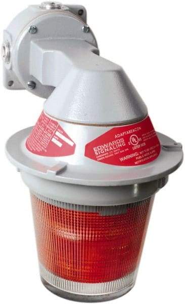 Edwards Signaling - 120 VAC, 4, 3R NEMA Rated, LED, Red, Flashing, Steady Light - 65 Flashes per min, 3/4 Inch Pipe, 7 Inch Diameter, 11-3/8 Inch High, Bracket Mount - USA Tool & Supply