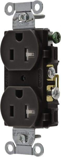 Hubbell Wiring Device-Kellems - 125 VAC, 20 Amp, 5-20R NEMA Configuration, Black, Specification Grade, Self Grounding Duplex Receptacle - 1 Phase, 2 Poles, 3 Wire, Flush Mount, Tamper Resistant - USA Tool & Supply