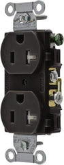 Hubbell Wiring Device-Kellems - 125 VAC, 20 Amp, 5-20R NEMA Configuration, Black, Specification Grade, Self Grounding Duplex Receptacle - 1 Phase, 2 Poles, 3 Wire, Flush Mount, Tamper Resistant - USA Tool & Supply