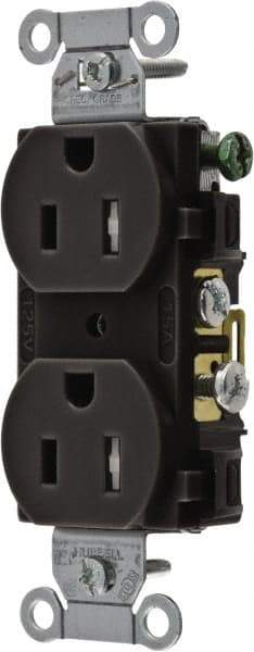 Hubbell Wiring Device-Kellems - 125 VAC, 15 Amp, 5-15R NEMA Configuration, Black, Specification Grade, Self Grounding Duplex Receptacle - 1 Phase, 2 Poles, 3 Wire, Flush Mount, Tamper Resistant - USA Tool & Supply