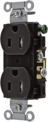 Hubbell Wiring Device-Kellems - 125 VAC, 15 Amp, 5-15R NEMA Configuration, Black, Specification Grade, Self Grounding Duplex Receptacle - 1 Phase, 2 Poles, 3 Wire, Flush Mount, Tamper Resistant - USA Tool & Supply