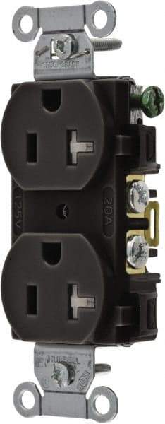 Hubbell Wiring Device-Kellems - 125 VAC, 20 Amp, 5-20R NEMA Configuration, Black, Specification Grade, Self Grounding Duplex Receptacle - 1 Phase, 2 Poles, 3 Wire, Flush Mount, Tamper Resistant - USA Tool & Supply