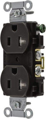 Hubbell Wiring Device-Kellems - 125 VAC, 20 Amp, 5-20R NEMA Configuration, Black, Specification Grade, Self Grounding Duplex Receptacle - 1 Phase, 2 Poles, 3 Wire, Flush Mount, Tamper Resistant - USA Tool & Supply