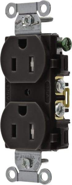 Hubbell Wiring Device-Kellems - 125 VAC, 15 Amp, 5-15R NEMA Configuration, Black, Specification Grade, Self Grounding Duplex Receptacle - 1 Phase, 2 Poles, 3 Wire, Flush Mount - USA Tool & Supply