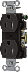Hubbell Wiring Device-Kellems - 125 VAC, 15 Amp, 5-15R NEMA Configuration, Black, Specification Grade, Self Grounding Duplex Receptacle - 1 Phase, 2 Poles, 3 Wire, Flush Mount - USA Tool & Supply