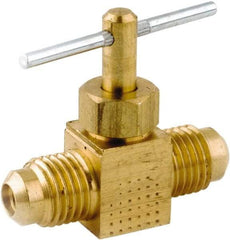 ANDERSON METALS - 1/4 x 1/4" Pipe, Inline Metal Seat Needle Valve - Brass Seal, FL x FL Ends, Lead Free Brass Valve, 150 Max psi - USA Tool & Supply