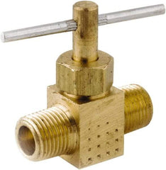 ANDERSON METALS - 1/4" Pipe, Inline Metal Seat Needle Valve - Brass Seal, MPT Ends, Lead Free Brass Valve, 150 Max psi - USA Tool & Supply