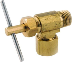 ANDERSON METALS - 1/4 x 1/4" Pipe, Angled Metal Seat Needle Valve - Brass Seal, Compression x MIP Ends, Lead Free Brass Valve, 150 Max psi - USA Tool & Supply