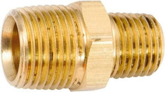 ANDERSON METALS - 3/8-18 x 1/4-18 Male Thread, Lead Free Brass Industrial Pipe Hex Nipple - MNPT, 1,000 psi - USA Tool & Supply