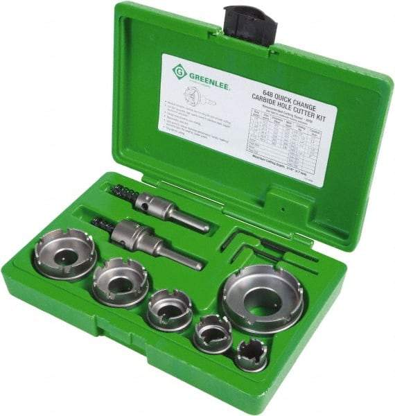 Greenlee - 11 Piece, 7/8 to 2-1/2" Cutter Diam, 0.187" Cutting Depth, Carbide Annular Cutter Set - Oxide Finish - USA Tool & Supply