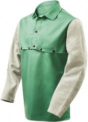 Steiner - Size 4XL, 19" Long, Flame Resistant, Cape Sleeves & Bib - Cotton & Leather, 9 oz, Green & Gray - USA Tool & Supply