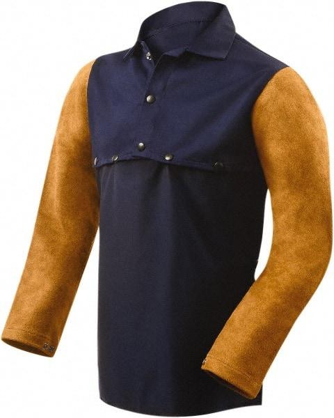 Steiner - Size 2XL, 19" Long, Flame Resistant, Cape Sleeves & Bib - Cotton & Leather, 9 oz, Blue - USA Tool & Supply