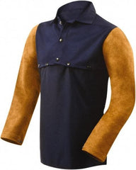 Steiner - Size L, 19" Long, Flame Resistant, Cape Sleeves & Bib - Cotton & Leather, 9 oz, Blue - USA Tool & Supply