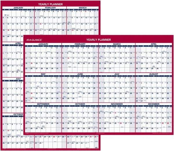 AT-A-GLANCE - 1 Sheet, 32 x 48", Erasable Wall Planner - Blue & Red - USA Tool & Supply