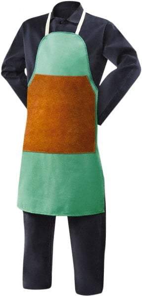 Steiner - 24 x 40" Flame Resistant/Retardant Bib Apron - Cotton & Leather, 12 oz Material, Green, Strap Closure - USA Tool & Supply