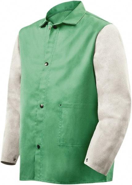 Steiner - Size 4XL Flame Resistant/Retardant Jacket - Green, Gray, Cotton & Leather, Snaps Closure - USA Tool & Supply