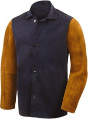 Steiner - Size S Flame Resistant/Retardant Jacket - Navy, Gold, Cotton & Leather, Snaps Closure - USA Tool & Supply