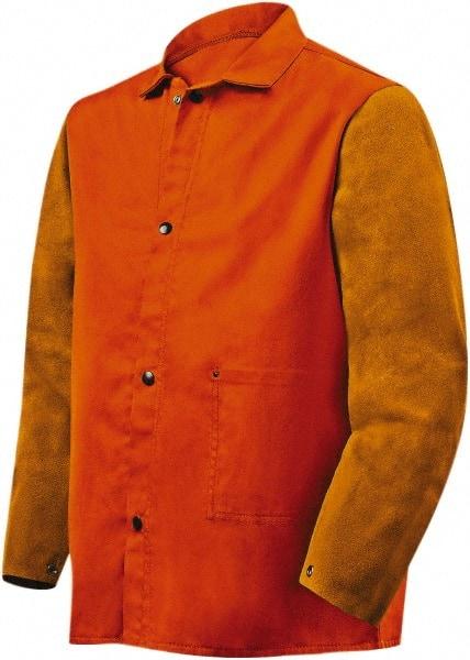 Steiner - Size M Flame Resistant/Retardant Jacket - Orange, Rust, Cotton & Leather, Snaps Closure - USA Tool & Supply