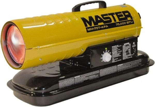 Master - 75,000 BTU Rating, Multi-Fuel Forced Air Heater - 1,875 Sq Ft Max Heating Area, 5 Gal Capacity, Fuel with Kerosene, Diesel & Fuel Oil - USA Tool & Supply