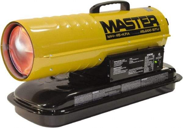 Master - 45,000 BTU Rating, Multi-Fuel Forced Air Heater - 1,125 Sq Ft Max Heating Area, 5 Gal Capacity, Fuel with Kerosene, Diesel & Fuel Oil - USA Tool & Supply