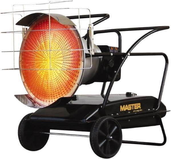 Master - 125,000 BTU, Kerosene/Diesel/Fuel Oil Fired Radiant Heater - 14 Gal Fuel Capacity, 28.4" Long x 28.7" Wide x 40.8" High - USA Tool & Supply