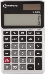 innovera - 12-Digit LCD 4 Function Handheld Calculator - 14mm Display Size, Silver & Black, Solar & Battery Powered - USA Tool & Supply