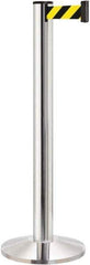 Lavi Industries - 40" High, 2-3/4" Pole Diam, Stanchion - 14" Base Diam, Dome Cast Iron Base, Polished Chrome (Color) Aluminum Post, 13' x 2" Tape, Single Line Tape - USA Tool & Supply