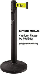 Lavi Industries - 38-1/4" High, 3-1/4" Pole Diam, Stanchion - 16" Base Diam, Dome Recycled Rubber Base, Black Plastic Post, 12' x 2" Tape, Single Line Tape, For Outdoor Use - USA Tool & Supply