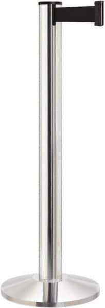 Lavi Industries - 40" High, 2-3/4" Pole Diam, Stanchion - 14" Base Diam, Dome Cast Iron Base, Polished Chrome (Color) Aluminum Post, 13' x 2" Tape, Single Line Tape - USA Tool & Supply