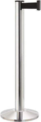Lavi Industries - 40" High, 2-3/4" Pole Diam, Stanchion - 14" Base Diam, Dome Cast Iron Base, Polished Chrome (Color) Aluminum Post, 13' x 2" Tape, Single Line Tape - USA Tool & Supply