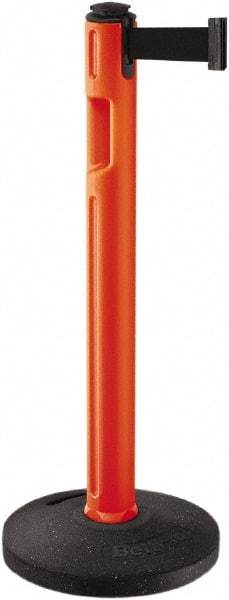 Lavi Industries - 38-1/4" High, 3-1/4" Pole Diam, Stanchion - 16" Base Diam, Dome Recycled Rubber Base, Orange Plastic Post, 12' x 2" Tape, Single Line Tape, For Outdoor Use - USA Tool & Supply