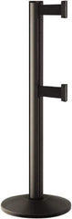 Lavi Industries - 40" High, 2-3/4" Pole Diam, Stanchion - 14" Base Diam, Dome Cast Iron Base, Black Aluminum Post, 7' x 2" Tape, Single Line Tape - USA Tool & Supply