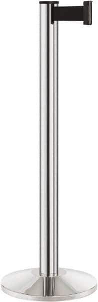 Lavi Industries - 40" High, 2-3/4" Pole Diam, Stanchion - 14" Base Diam, Dome Cast Iron Base, Polished Chrome (Color) Aluminum Post, 7' x 2" Tape, Single Line Tape - USA Tool & Supply