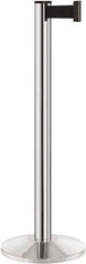 Lavi Industries - 40" High, 2-3/4" Pole Diam, Stanchion - 14" Base Diam, Dome Cast Iron Base, Polished Chrome (Color) Aluminum Post, 7' x 2" Tape, Single Line Tape - USA Tool & Supply