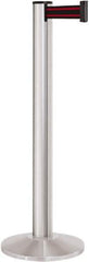 Lavi Industries - 40" High, 2-3/4" Pole Diam, Stanchion - 14" Base Diam, Dome Cast Iron Base, Satin Chrome (Color) Aluminum Post, 13' x 2" Tape, Single Line Tape - USA Tool & Supply