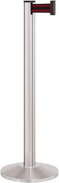 Lavi Industries - 40" High, 2-3/4" Pole Diam, Stanchion - 14" Base Diam, Dome Cast Iron Base, Satin Chrome (Color) Aluminum Post, 7' x 2" Tape, Single Line Tape - USA Tool & Supply