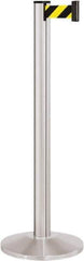 Lavi Industries - 40" High, 2-3/4" Pole Diam, Stanchion - 14" Base Diam, Dome Cast Iron Base, Satin Chrome (Color) Aluminum Post, 7' x 2" Tape, Single Line Tape - USA Tool & Supply