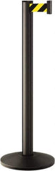 Lavi Industries - 40" High, 2-3/4" Pole Diam, Stanchion - 14" Base Diam, Dome Cast Iron Base, Black Aluminum Post, 7' x 2" Tape, Single Line Tape - USA Tool & Supply