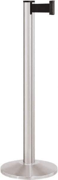 Lavi Industries - 40" High, 2-3/4" Pole Diam, Stanchion - 14" Base Diam, Dome Cast Iron Base, Satin Chrome (Color) Aluminum Post, 7' x 2" Tape, Single Line Tape - USA Tool & Supply
