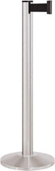 Lavi Industries - 40" High, 2-3/4" Pole Diam, Stanchion - 14" Base Diam, Dome Cast Iron Base, Satin Chrome (Color) Aluminum Post, 7' x 2" Tape, Single Line Tape - USA Tool & Supply